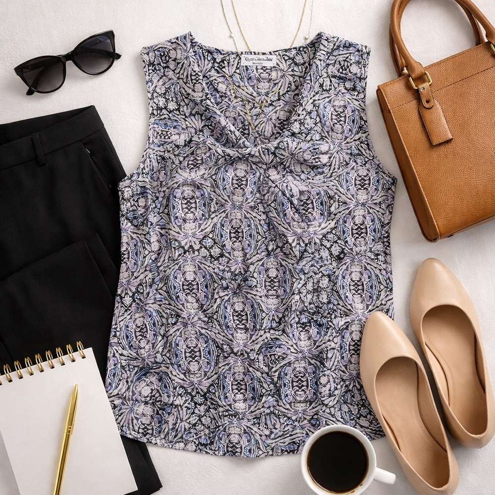 Croft & Barrow Paisley Print Sleeveless Blouse XL Purple Blue Tank Top